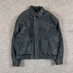 Vintage 80s Pelle Cuir Black Suede Leather Bomber Jacket Mens L Textured Pattern